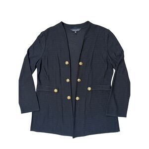 Ming Wang Textured Open Front Military Cardigan Gold Tone Button Detail Large